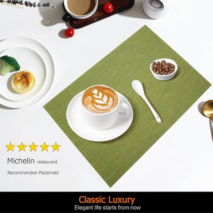 Placemats Set of 6 Washable&Wipeable Place mats for Dining Table Kitchen Indoor Outdoor Table Mats Heat Resistant Non Slip Woven Vinyl Table Placemats (Green，6PCS)