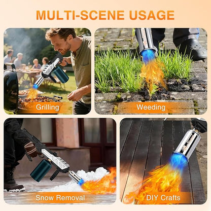 Powerful Propane Torch Gun, Kitchen Grill Torch with Detachable Design, Adjustable Flamethrower Torch Burner for Searing Steak, BBQ, Welding, Camping Charcoal Lighter(Tank Not Included)