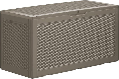 100 Gallon Resin Deck Box, Waterproof Outdoor Storage Box for Patio Furniture, Garden Tools, and Pool Accessories, Lockable UV-Resistant Storage Bin Bench Cabinet for Outside, Grey