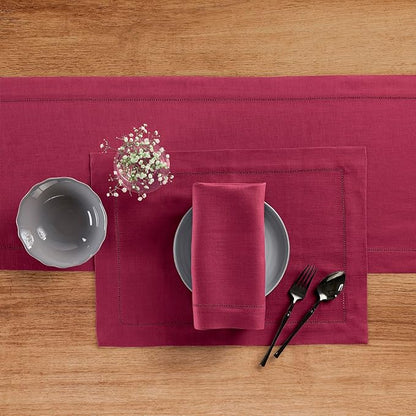 Solino Home Linen Beet Table Runner 72 Inches Long - 100% Pure Linen Hemstitch Table Runner 14 x 72 Inch for Dresser, Dining, Winter, Easter, Valentines - Classic Hemstitch