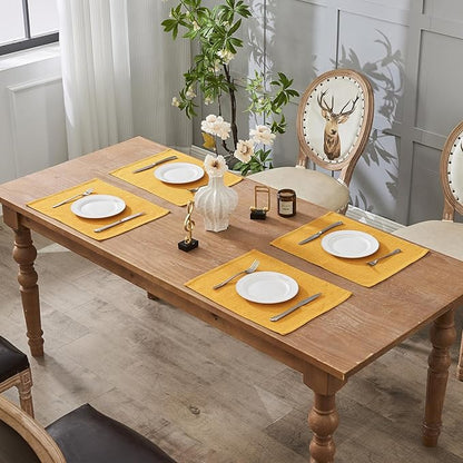 BALCONY & FALCON Placemats Set of 4 Faux Linen Cloth Place Mats Washable Waterproof Wrinkle Resistant Table Placemats for Dining Kitchen Farmhouse Indoor & Outdoor Use(Golden, 13.8”x 17.7”