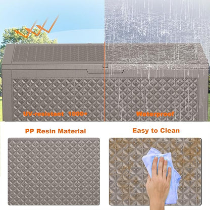 121 Gallon Outdoor Storage Box - Deck Box Waterproof Patio Furniture, Garden Tools, Cushions, Pool Accessories Outside Storage Resin Box, Grey