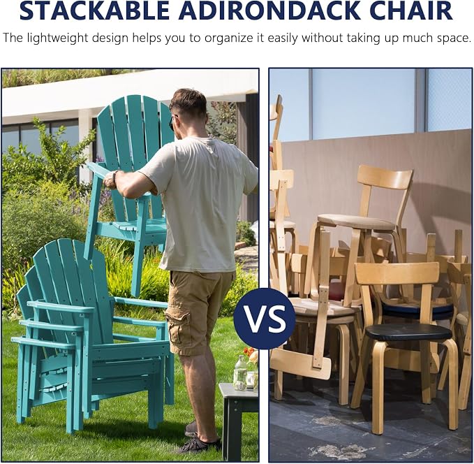 Stackable Adirondack Chairs Set of 2, Compact HDPE, Aruba | 26.3" Wide HDPE - Image 3