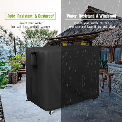Outdoor Bar Cart Cover for Outdoor Rolling Wicker Bar Table Set 44"x19"x36", Waterproof Dustcover for Outside Serving Cart, Heavy Duty Out door Beverage Cooler Covers