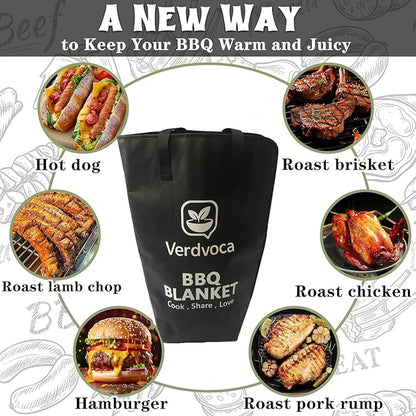 16L Black Collapsible BBQ Prep Tub with Locking Lids & 21 Inch Tyvek Black BBQ Blanket for Resting Meat