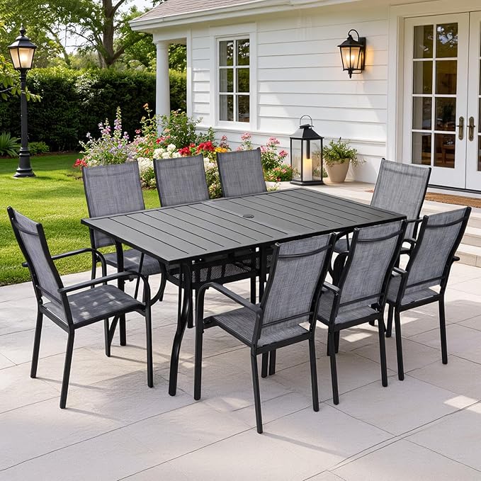 Patio Chairs Set of 8, Stackable Outdoor Dining Chairs, All Weather Breathable - Image 8