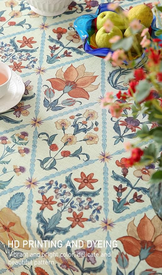 ISAENNE Designer Linen Elegant Round Tablecloth,Colorful Floral Bohemian Table Cloth,Wrinkle Resistant Decor Tablecloths for Dining Thanksgiving Kitchen Christmas,Diameter 67"-Floralsea A