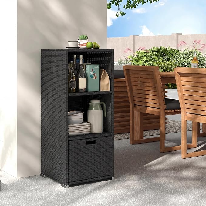 Tangkula Rattan Outdoor Storage Cabinet, Patiojoy Outdoor Wicker Cabinet - Image 2