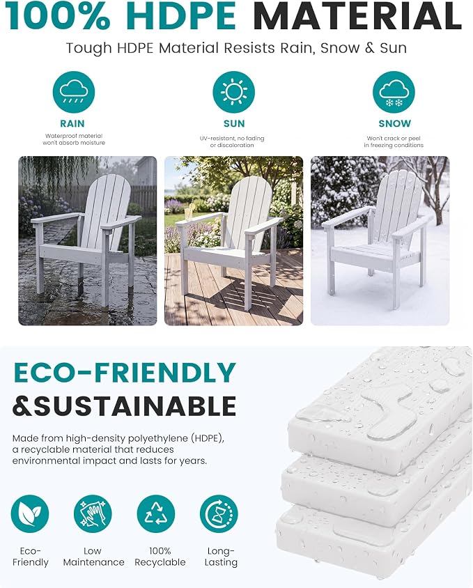 SERWALL HDPE Stackable Adirondack Chair, Space-Saving - Image 4