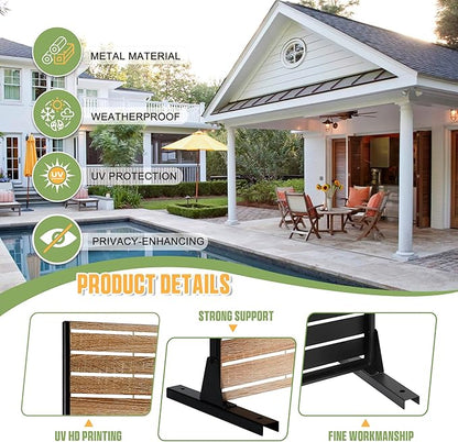 Metal Privacy Screen Outdoor 72" H×47" W,Freestanding Decorative Privacy Screen for Balcony Yard&Garden,Privacy Fence-Wooden Color