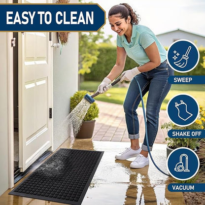 Smiry Front Door Mat Outside Entrance, Heavy Duty Natural Rubber Doormat, Non Slip, Trap Dirt and Moisture, Easy Clean, Low Profile Welcome Floor Mats for Indoor Outdoor Entry, 47x23 Inch, Black