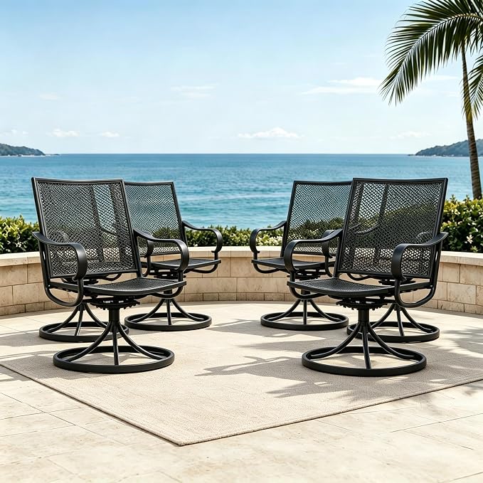 Outdoor Patio Dining Chairs Set of 6, All-Weather Metal Mesh Chairs by Unknown