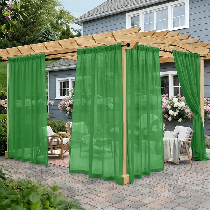 Outdoor Sheer Curtains for Patio Waterproof, 4 Panels Rod Pocket Indoor/Outdoor by Awnmeow