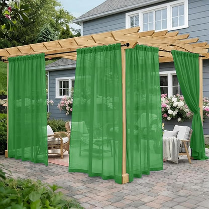 Outdoor Sheer Curtains for Patio Waterproof, 4 Panels Rod Pocket Indoor/Outdoor by Awnmeow