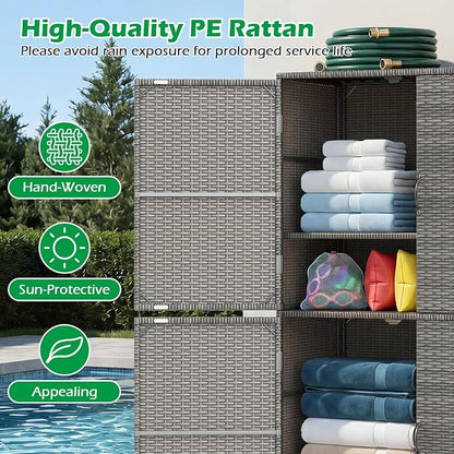 Tangkula Rattan Outdoor Storage Cabinet, Patiojoy Outdoor Cabinet - Image 4