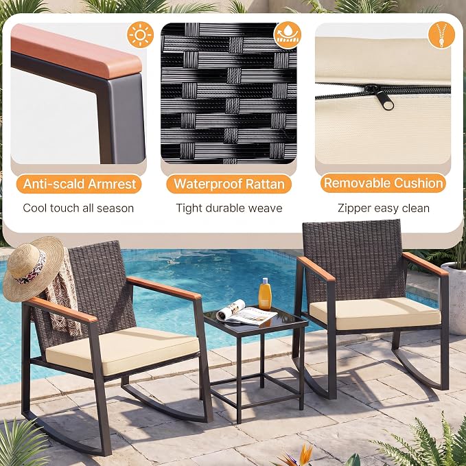 Gizoon 3 Pieces Rocking Patio Bistro Set | - Image 4