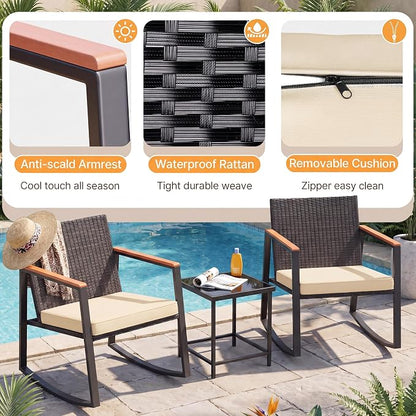 Gizoon 3 Pieces Rocking Patio Bistro Set | - Image 4