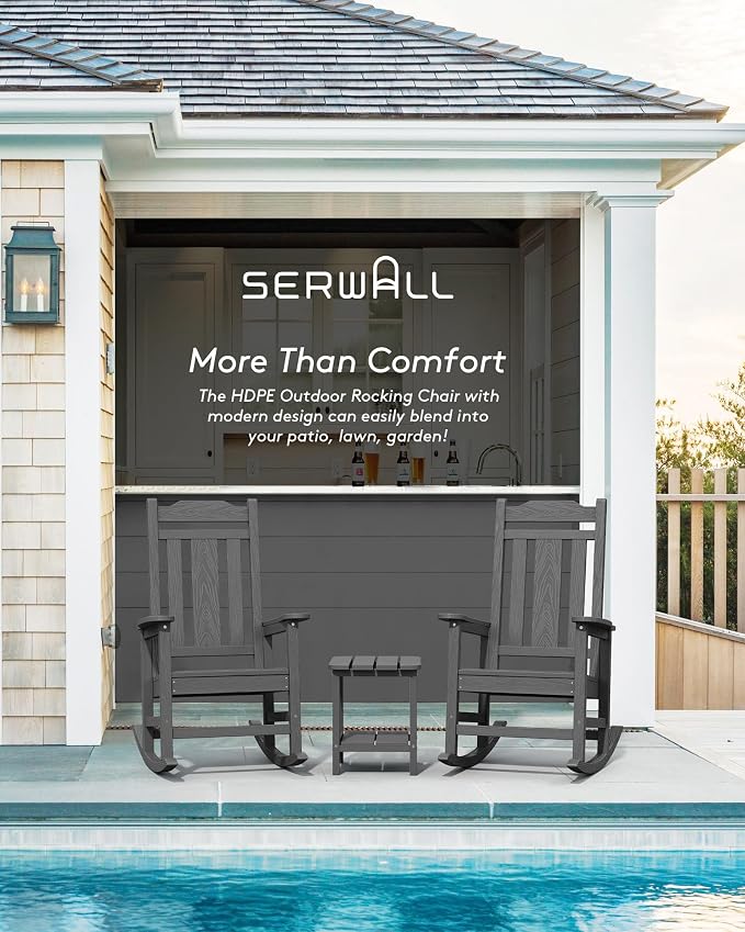 SERWALL HDPE Oversized Outdoor Rocking Chairs Set of 4, Patio Rocker, All - Image 3