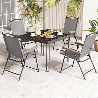 GIANTEX Set of 4 Patio Folding Chairs, Outdoor Patio Dining Chairs w/Armrest - Image 2