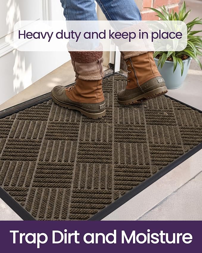 DEXI Front Door Mat Outside Entrance, 17x29 Rubber Entry Doormat Heavy Duty, Welcome Mats Non Slip for Inside House Floor Entryway Back Doors Exterior Patio, Diamond Brown