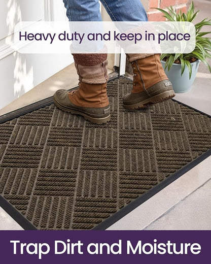 DEXI Front Door Mat Outside Entrance, 2x4 ft Rubber Entry Doormat Heavy Duty, Welcome Mats Non Slip for Inside House Floor Entryway Back Doors Exterior Patio, Diamond Brown