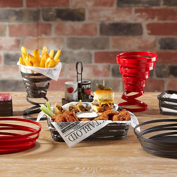 G.E.T. WB-972-R 9 x 7 Oval Red Powder Coated Metal Wire Serving Basket, Cyclone Collection