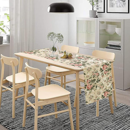 Rose Floral Table Runner,Vintage Watercolor Spring Summer Seasons Flowers Table Decoration for Wedding Holiday Indoor Outdoor Home Party 13x120in