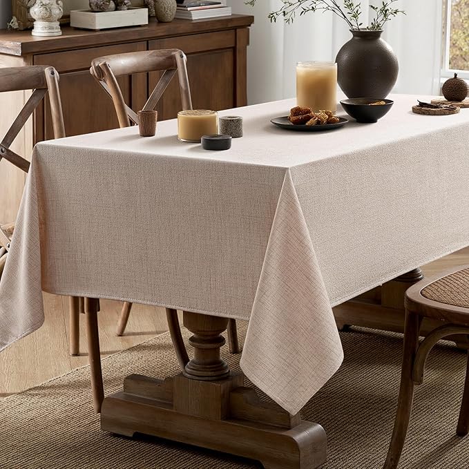 MIULEE Natural Linen Polyester Tablecloth 52x70 Inch Spring Rectangle Table Cloth Waterproof,Stain Resistant & Wrinkle Resistant for Dining Party Wedding