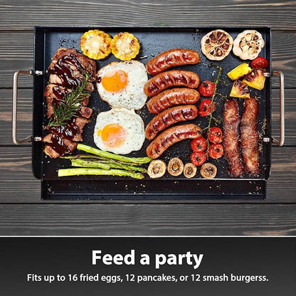Utheer 17" x 13" Nonstick Coating Cooking Griddle for Gas Grill, Universal Griddle Flat Top Plate Insert with Grease Groove and Removable Handles for Charcoal/Gas Grills, Camping, Tailgating, Parties