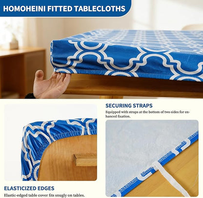 Rectangle Picnic Table Cloth, Elastic Waterproof Fitted Vinyl Tablecloths for 6 Foot Tables, Wipeable Flannel Backed Table Covers for Dining, Camping, Outdoor(Blue,30"x72")