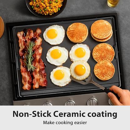 Utheer Nonstick Reversible Aluminum Ceramic Griddle 23" x 16", 70% Lighter 2-in-1 Flat & Ribbed Grill Griddle, Warp-Resistant, PFAS-Free, 100% Recyclable Stovetop Griddle for Gas, Charcoal,Outdoor BBQ