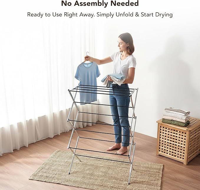 Displays By Jack Portable Collapsible Clothing Dryer Rack, Foldable Drying Rack for Clothes, Lingerie, Towels, Linens, Laundry Home Apartment Must Haves, Metal Chrome Finish