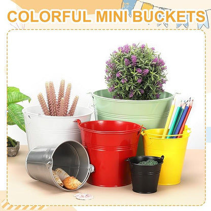 Small Metal Buckets, Mini Buckets with Handle Galvanized Colored Tin Pail Containers Basket Party Supplies - Fit for (Halloween - Classroom Crafts) 2.7" & 10Pcs & Yellow