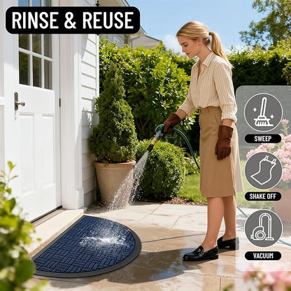 OLANLY Half Circle Door Mat Outside Entrance 29.5x17, Absorbent, Heavy Duty Sturdy Natural Rubber Doormat Indoor Outdoor, Fade Resistant, Non-Slip Backing Low Profile Floor Mat for Entryway, Navy Blue