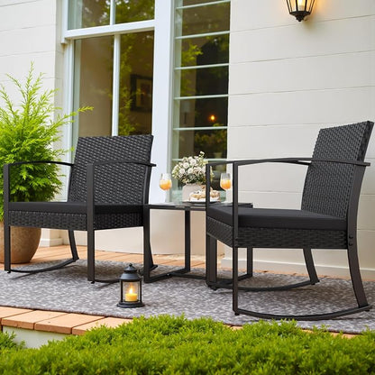 Homall Patio Furniture Set 3 Piece Resin Outdoor Bistro Set Rocking Patio Chairs - Image 5