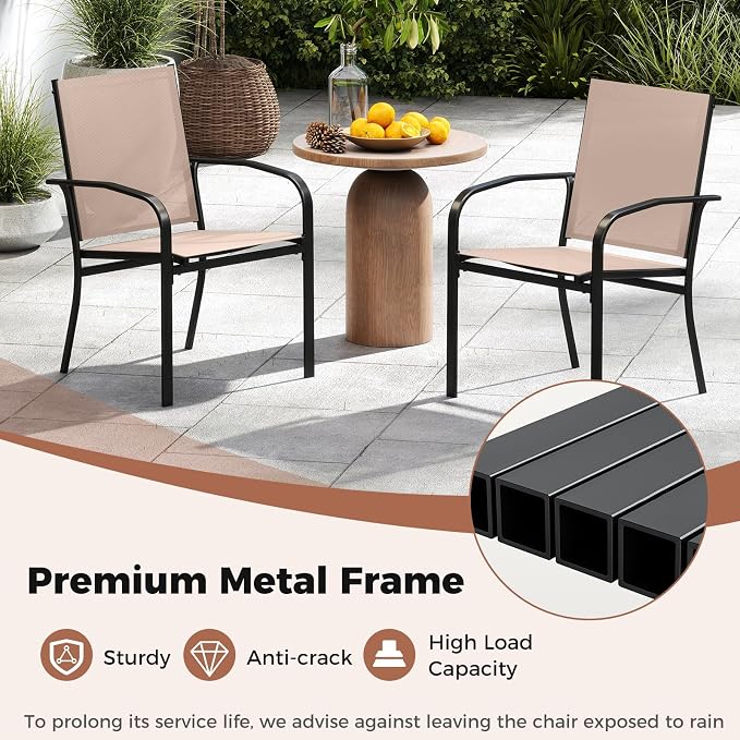 Giantex Stackable Patio Chairs Set of 4, All Weather Outdoor Dining Chairs - Image 6