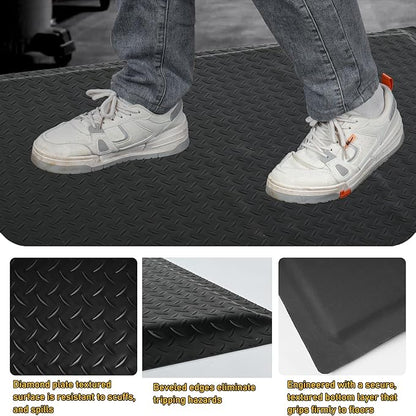 Nisorpa Anti Fatigue Mats Industrial 2' x 7' Ergonomic Standing Mat 15/16" Extra Thick Kitchen Rugs for Standing Heavy Duty Commercial Diamond Plate - Safety Support for Leg & Back Pain, Black