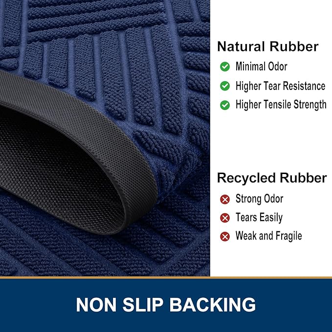 Smiry Front Door Mat Outside Entrance, Heavy Duty Outdoor Indoor Natural Rubber Doormat, Non Slip, Trap Dirt and Moisture, Easy Clean, Low Profile Patio Porch Entryway Mat, 59x23, Navy Blue