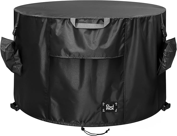 Fire Pit Cover,Heavy-Duty Waterproof Tear-Resistant FirePit Covers Round with Sandbag,Weather and Fade Resistant Fire Pit Cover Round Fits for 45-48 Inch Fire Pit/Table,Black 48" D x 24" H