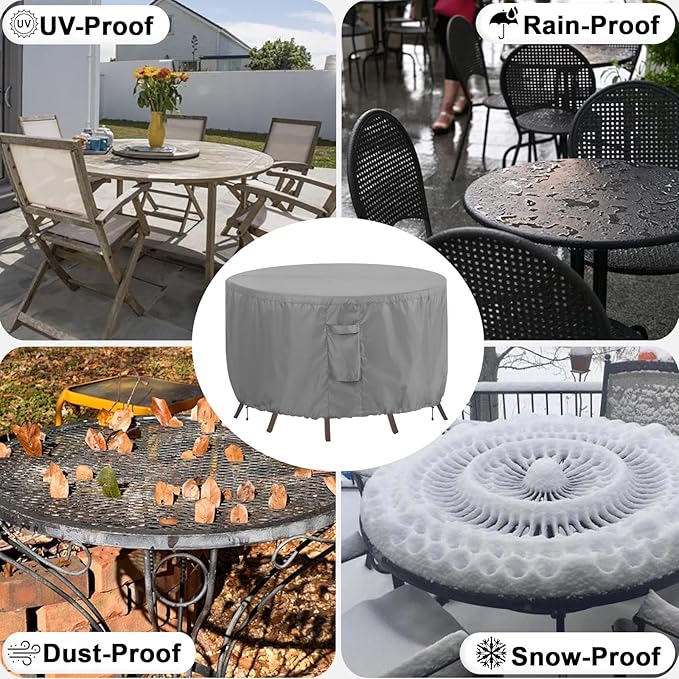 OutdoorLines Outdoor Waterproof Patio Table Furniture Set Covers - Round Couch Sectional Cover Outside Weatherproof Patio Furniture Covering for Deck, Lawn and Backyard 96" DIA x 28" H, Grey