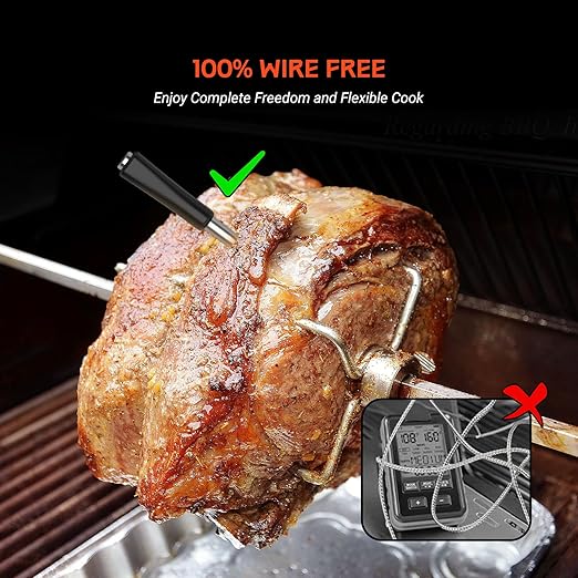 Wireless Meat Thermometer - 5G Wi-Fi and 5.4 Bluetooth Meat Thermometer Digital Wireless for Grilling and Smoking with IP67 Dual Probes and Backlight LCD Display for BBQ, Smoker, Oven, Grill