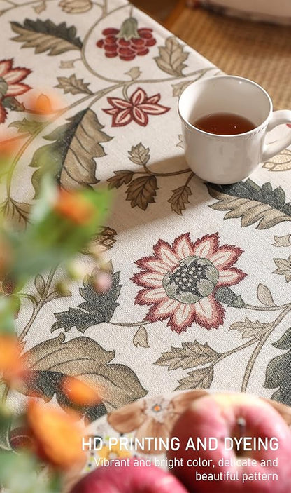ISAENNE Designer Provence Floral Long Rectangular Tablecloth,Linen Colorful Washable Indoor Table Cloth,Durable Decor Tablecloths for Dining Thanksgiving Kitchen Christmas,63"*94"-Ratina