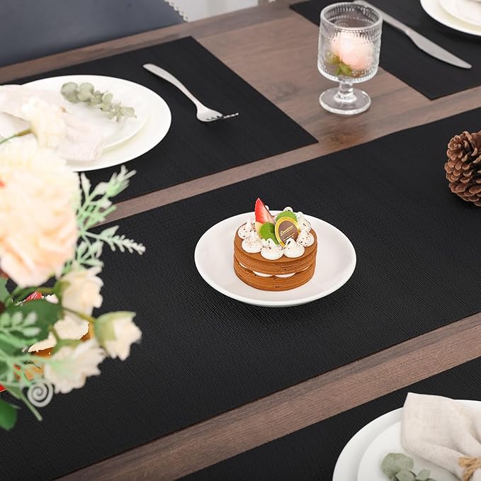 Myir JUN Table Runner, Vinyl Table Runner Indoor Arbitrarily Cropped Runner for Table Heatproof for Home Party (Black, 12 x 94 inch)