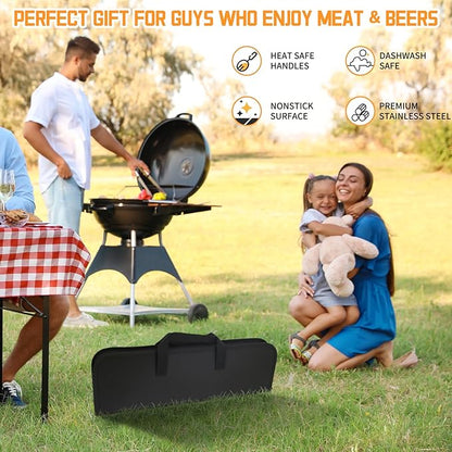 9Pcs Heavy Duty Stainless Steel Grill Accessories, Professional Barbecue Accessories BBQ Grill Tools Set with Portable Bag, Grilling Gifts for Men Dad Him,BBQ Utensils for Backyard Outdoor Camping