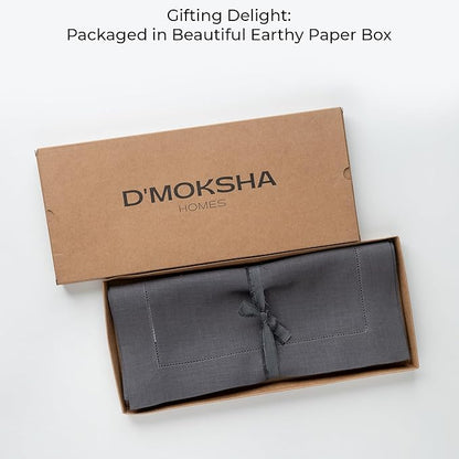 D'Moksha Homes Linen Charcoal Grey Table Runner 60 Inches - Classic Hemstitch, 100% Pure Linen Coffee Table Runner 14 x 60 Inch Ideal for Dresser Tables - Spring, Easter