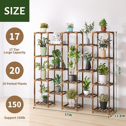 Plant Stand Indoor Outdoor, 17 Tiered Plant Shelf Wood Plant Rack | Tall Plant - Image 4