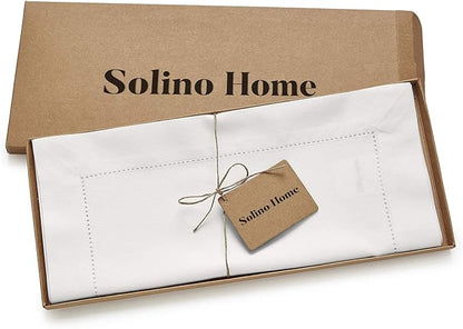 Solino Home White Table Runner 36 Inches - Cotton Linen Hemstitch Coffee Table Runner 14 x 36 Inch Ideal for Dresser Tables - Winter, Valentines, Spring, Easter