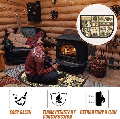 Demissle Cabin Fireplace Hearth Rug Fireplace Mats Cabin Southwestern Fireproof Rug Fire Resistant Mat for Wood Stove Floor for Kitchen Indoor Outdoor(24 x 36 Inch,Lovely)