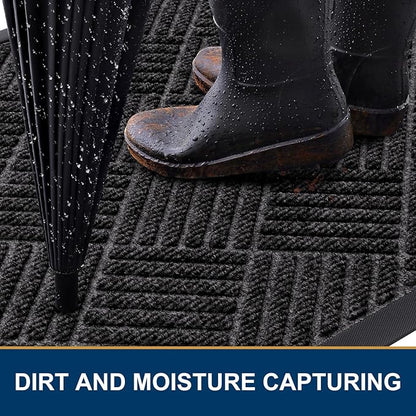Smiry Front Door Mat Outside Entrance, Heavy Duty Outdoor Indoor Natural Rubber Doormat, Non Slip, Trap Dirt and Moisture, Easy Clean, Low Profile Patio Porch Entryway Mat, 29.5x17, Silver Grey