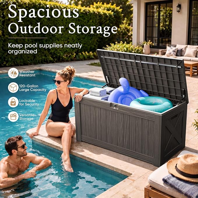 Devoko 120 Gallon Deck Box Resin Outdoor Storage Box Waterproof | Large Outdoor - Image 6